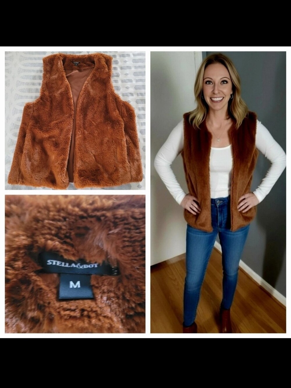 Women's Retired Stella & Dot Brown Faux Fur Vest Size Medium